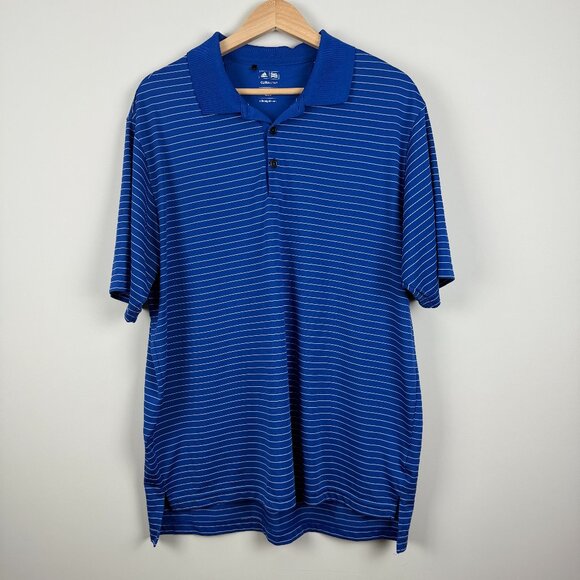 Men's Addidas Climalite Royal Blue Striped Golf Polo, Size L - Picture 1 of 8